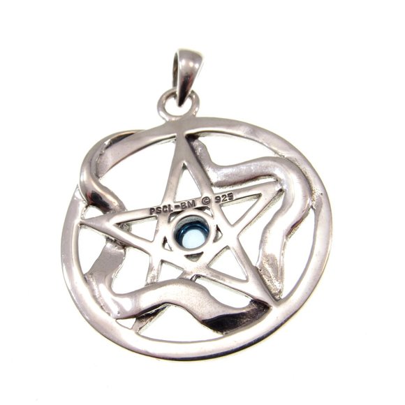 Solid 925 Sterling Silver Weaving Snake Pentacle Pentagram Pendant with Gemstone - Picture 5 of 8